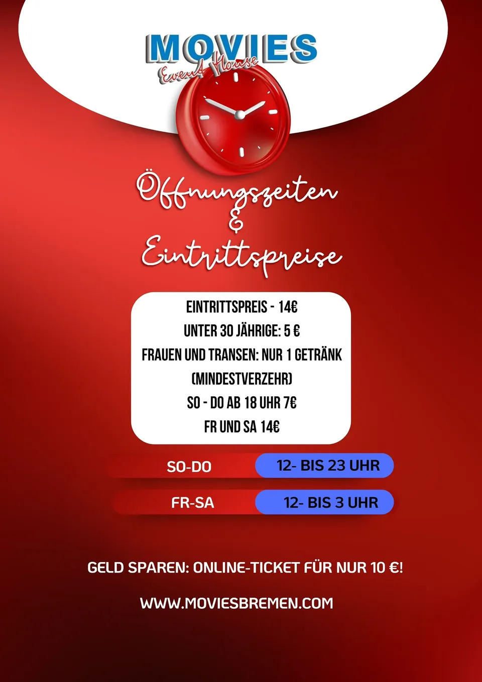 Flyer with opening hours and prices